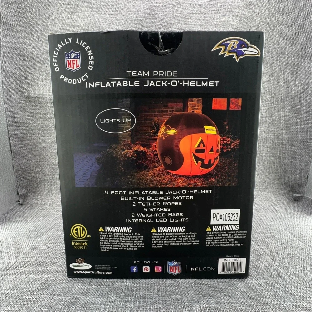 Baltimore Ravens 4' Inflatable Jack-O'-Helmet NFL Purple Black Halloween NEW